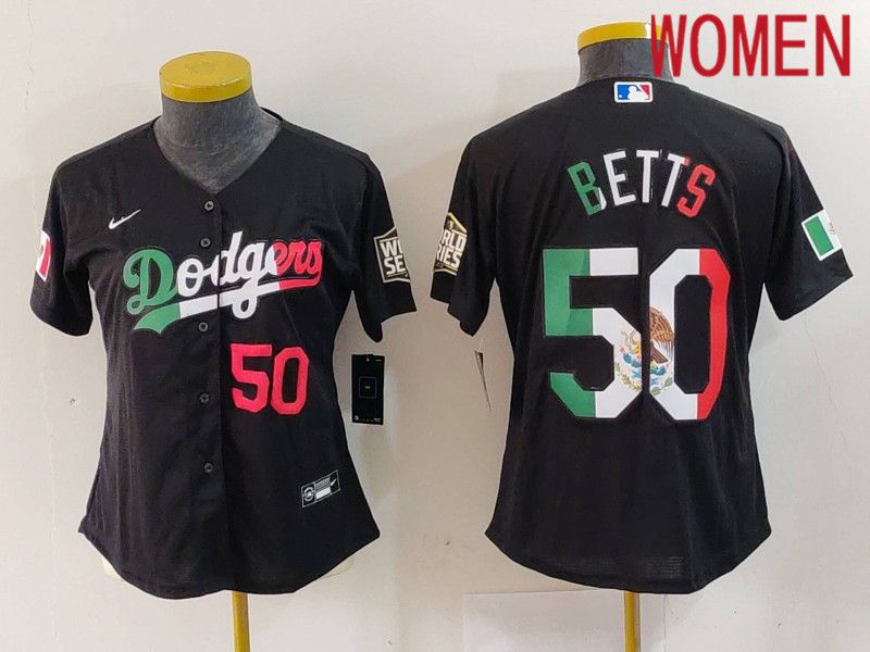 Women Los Angeles Dodgers #50 Betts Black Fashion Nike 2024 MLB Jersey style 7242